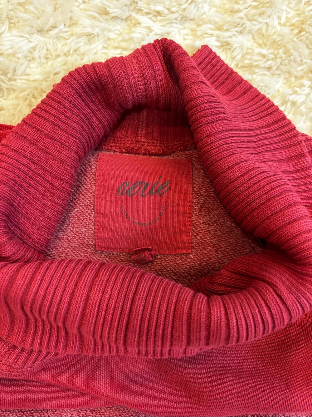 Aerie Red Oversized Cropped Turtleneck Sweatshirt, Medium - Picture 4 of 10